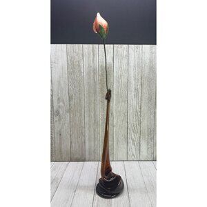 Vtg Amber Art Glass Recycled Stretched Bottle Vase with Rose Shell MCM Decor 17"